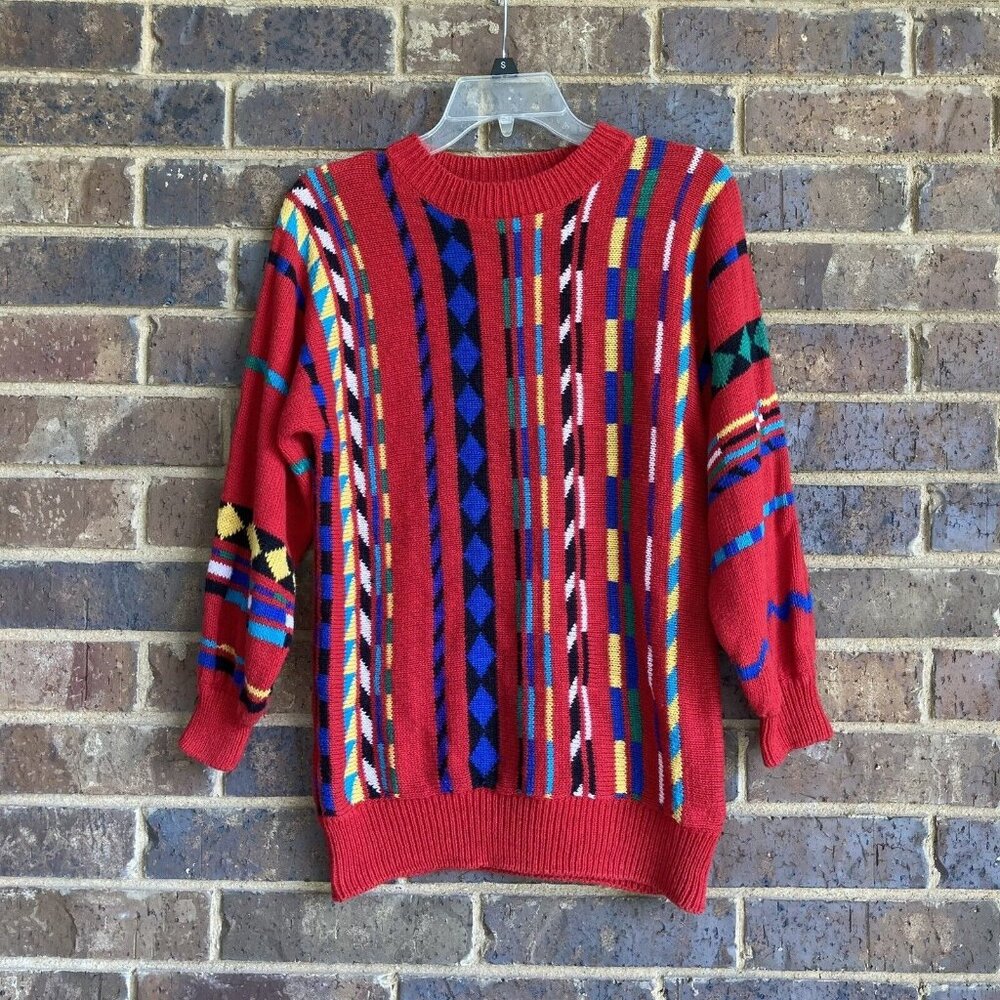 VTG 1980s 1990s Ramie Sweater Geometric Dolman Sleeve E.Z. Spirit